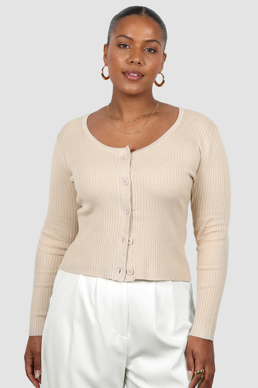 NIVARA RIB CARDIGAN NEUTRAL - Fayt The Label