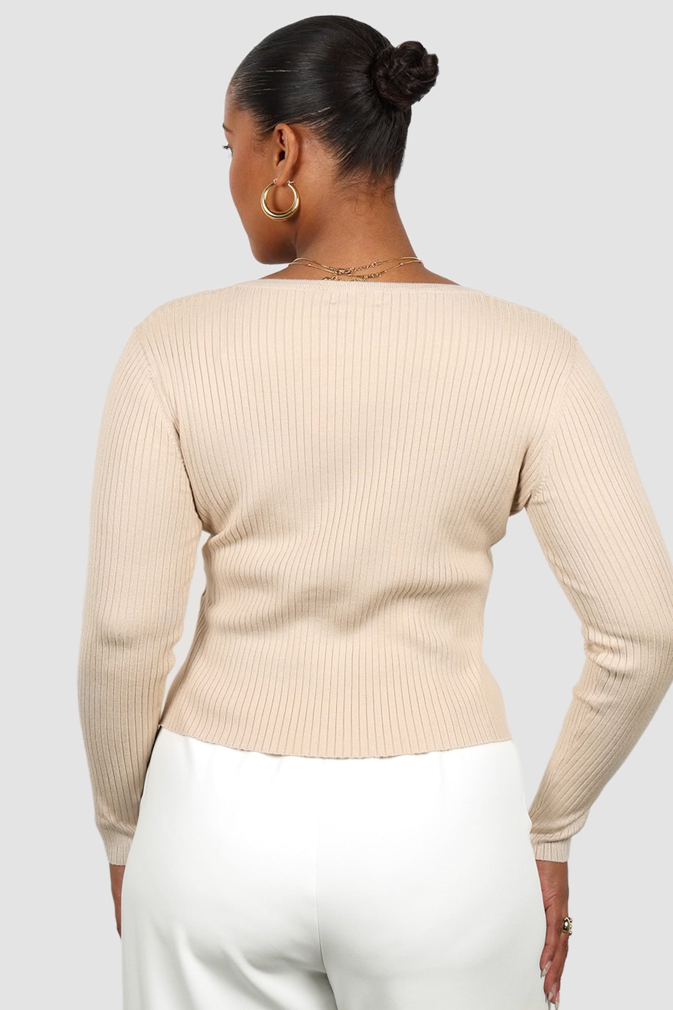 NIVARA RIB CARDIGAN NEUTRAL - Fayt The Label