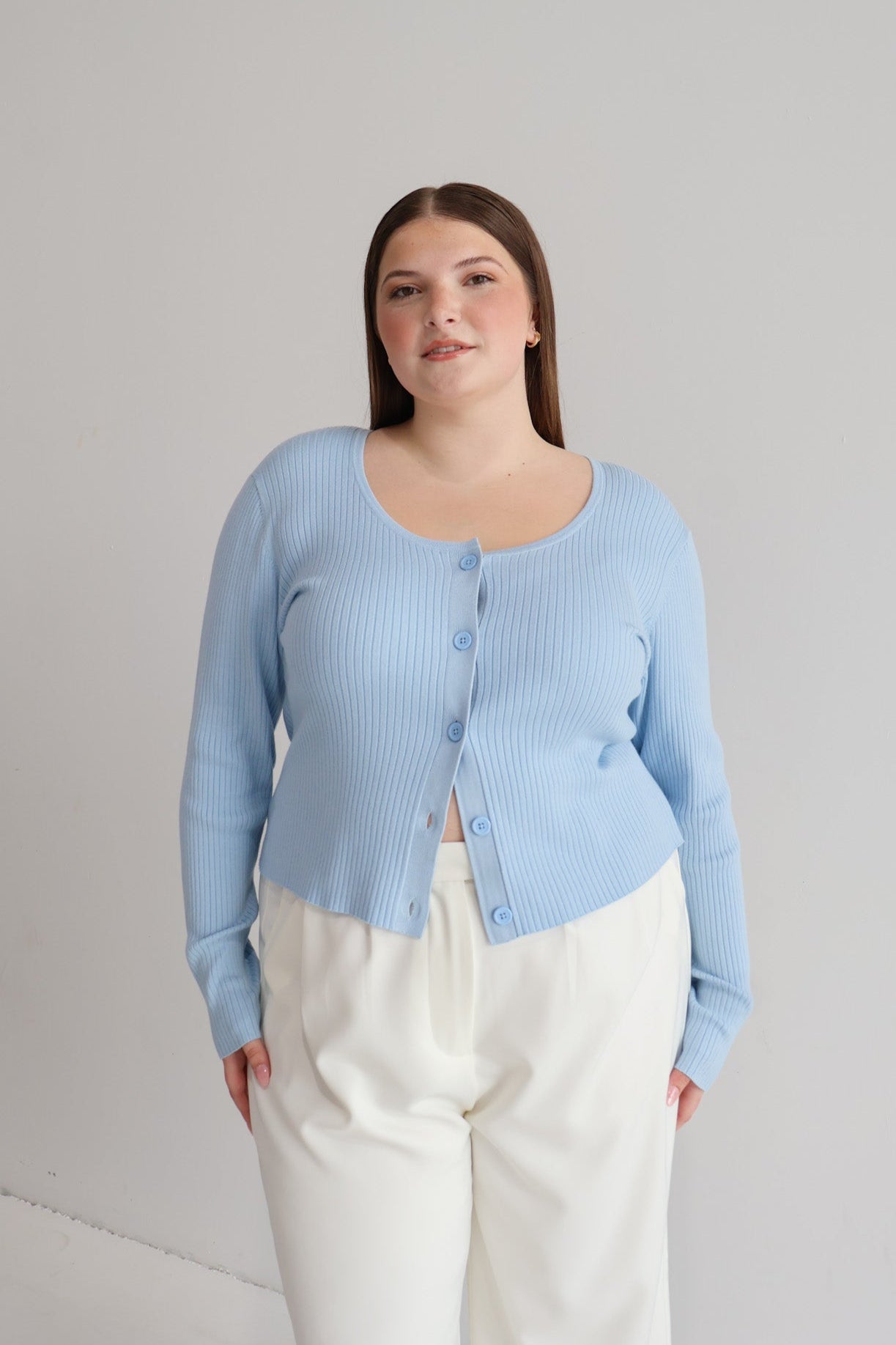 NIVARA RIB CARDIGAN SOFT BLUE - Fayt The Label