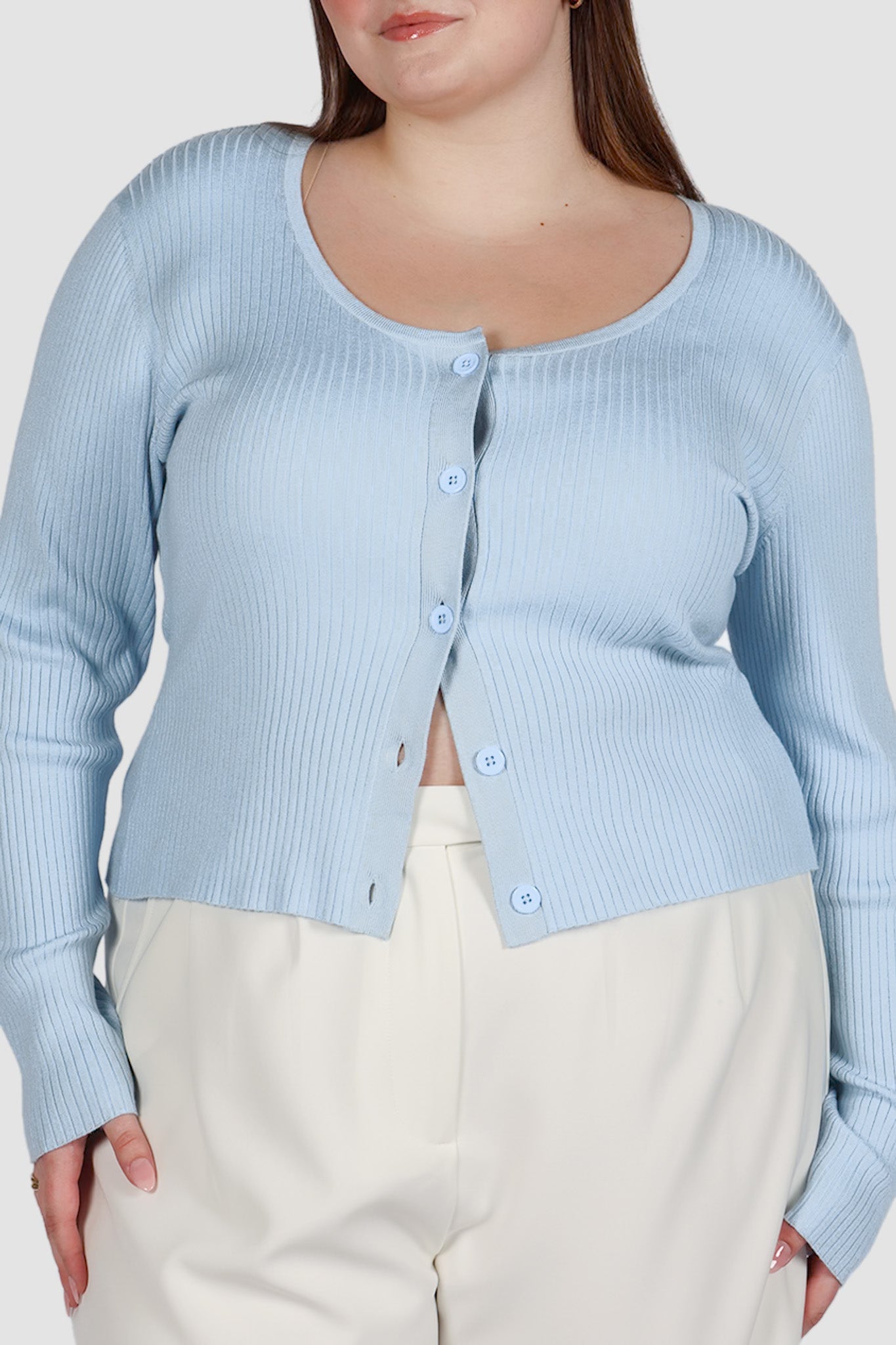 NIVARA RIB CARDIGAN SOFT BLUE - Fayt The Label