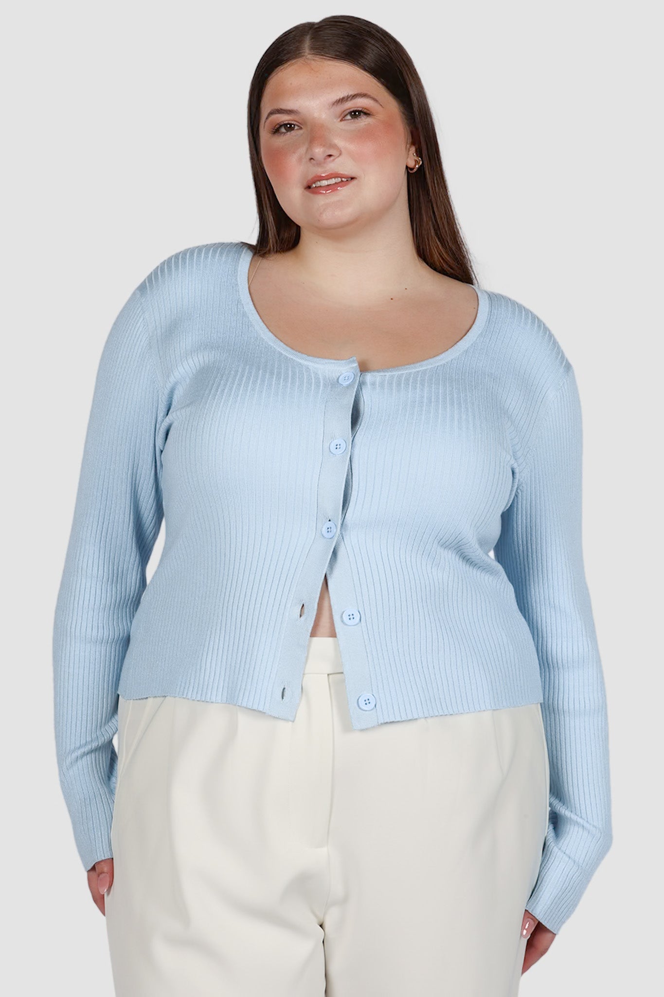 NIVARA RIB CARDIGAN SOFT BLUE - Fayt The Label