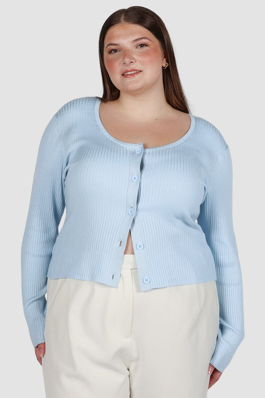 NIVARA RIB CARDIGAN SOFT BLUE - Fayt The Label