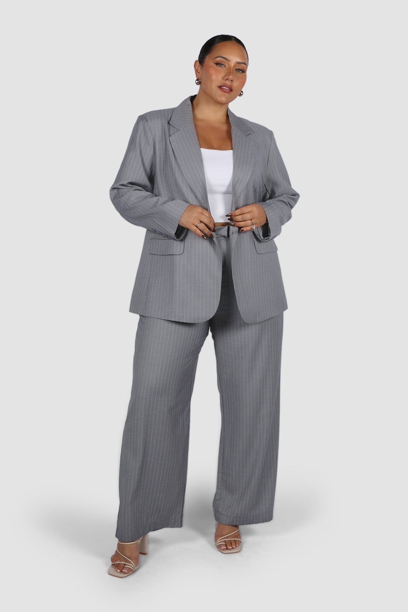 PORSCHA BLAZER LIGHT GREY PINSTRIPE - Fayt The Label