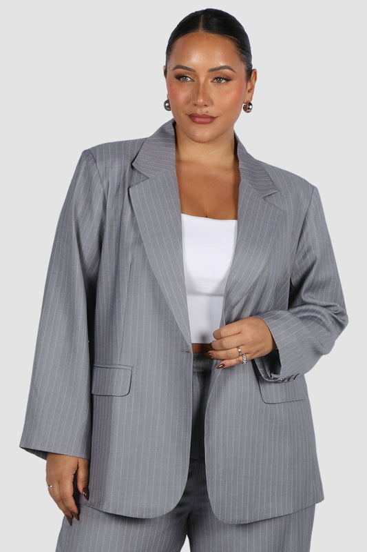 PORSCHA BLAZER LIGHT GREY PINSTRIPE - Fayt The Label