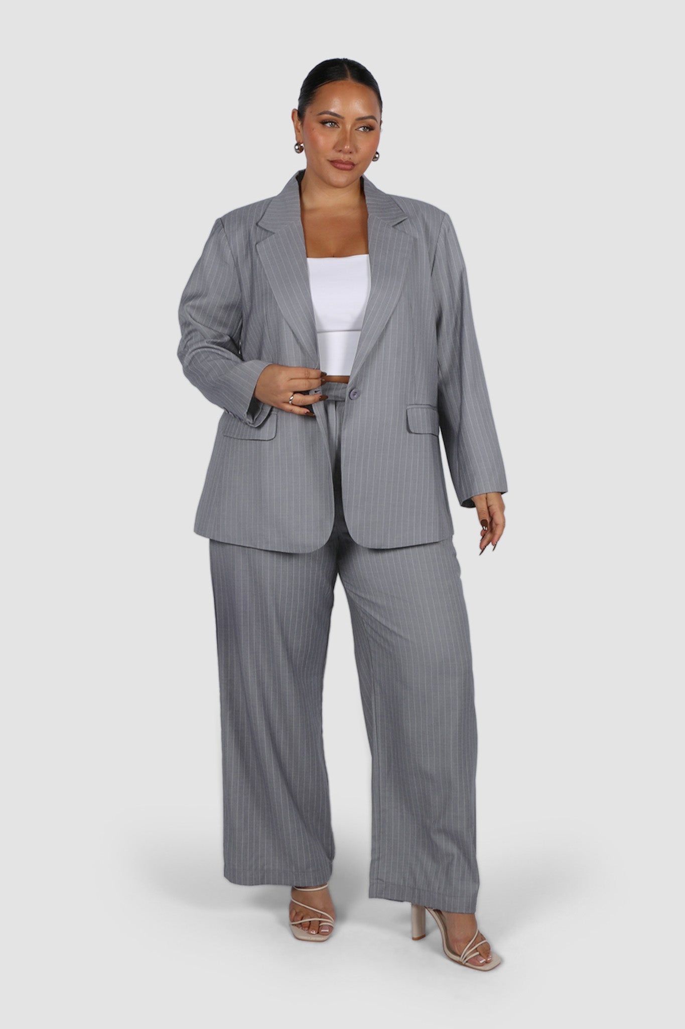 PORSCHA BLAZER LIGHT GREY PINSTRIPE - Fayt The Label