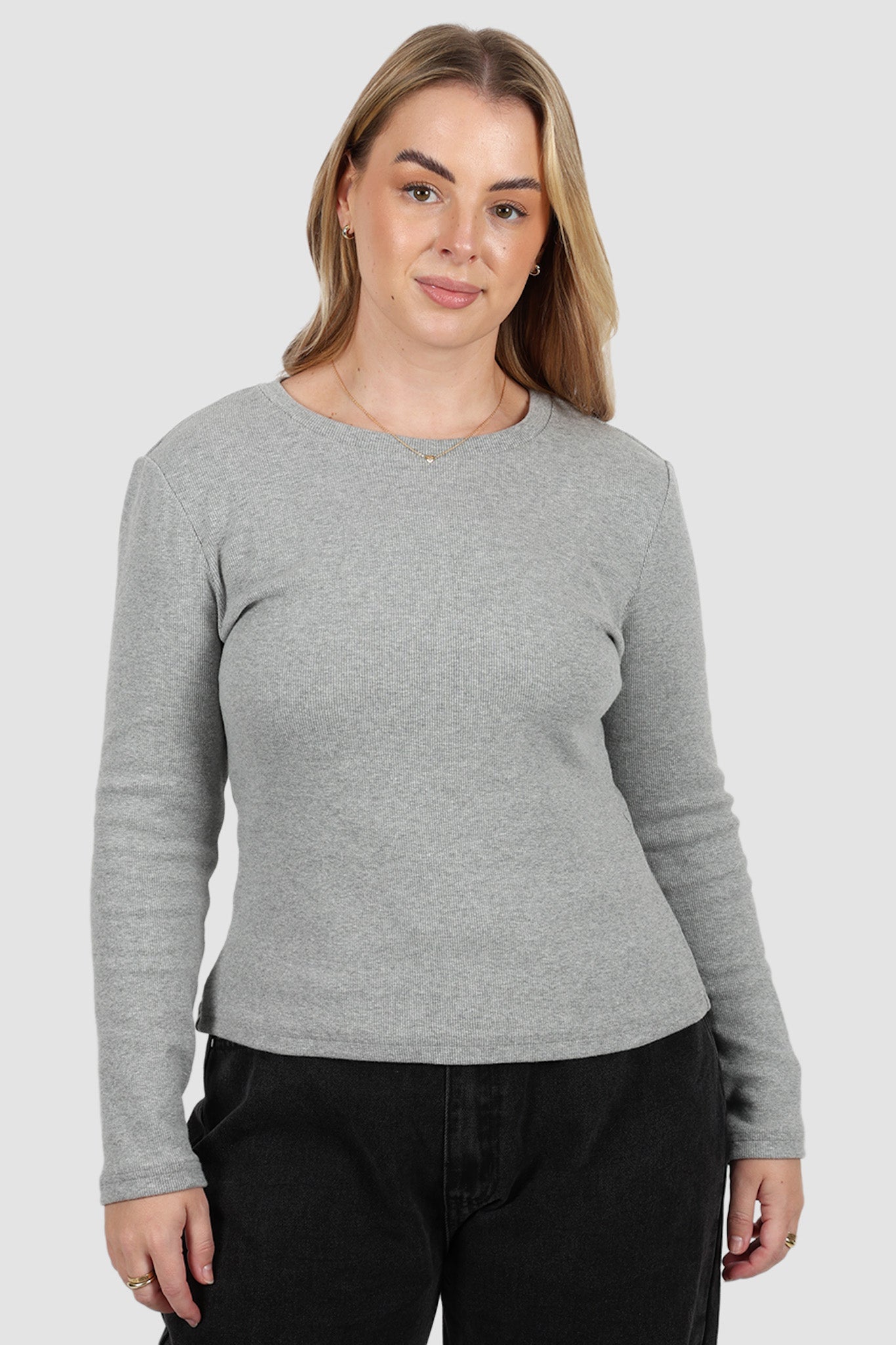 PORTLAND L/S RIB TEE GREY MARLE - Fayt The Label