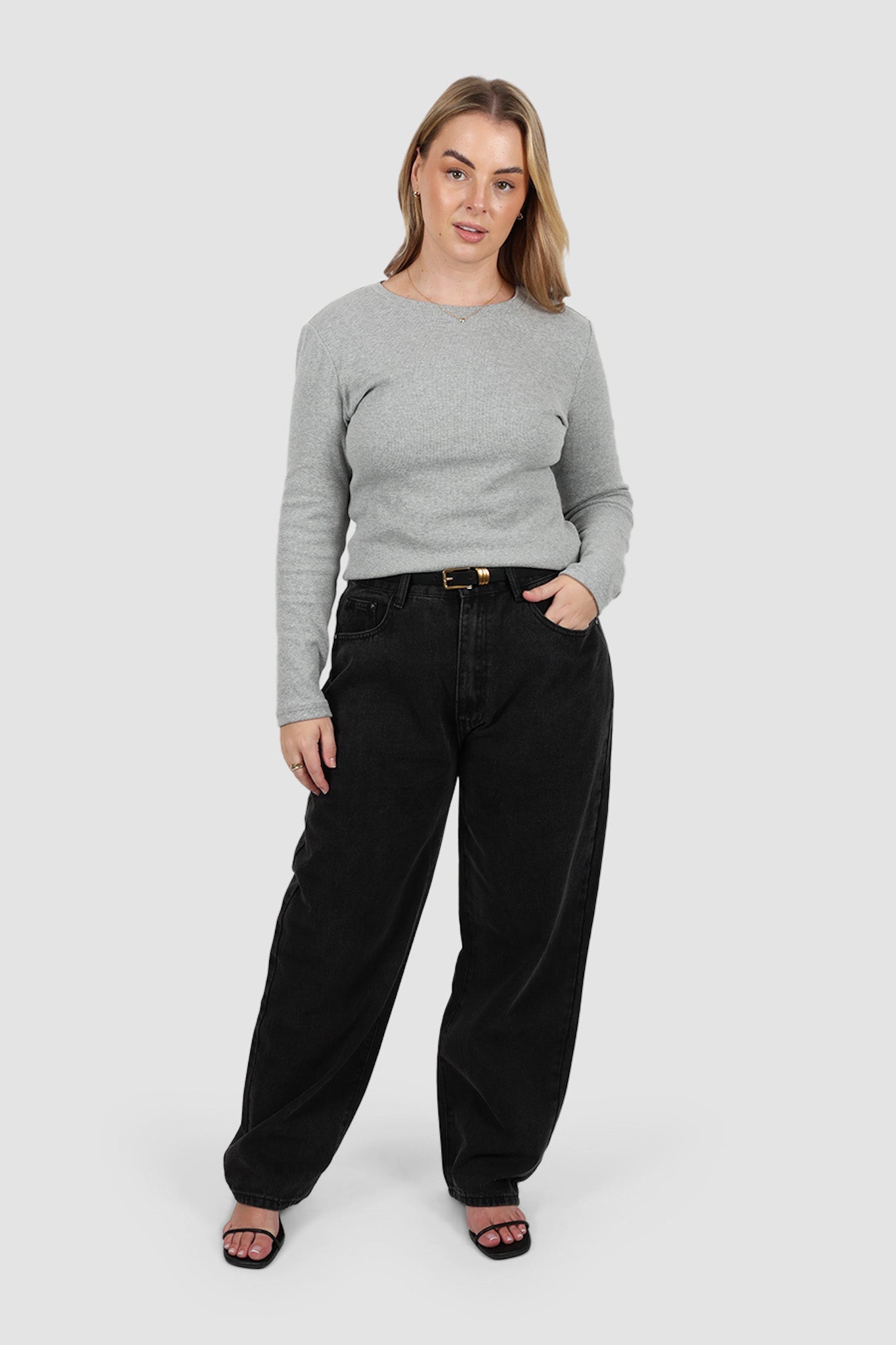 PORTLAND L/S RIB TEE GREY MARLE - Fayt The Label