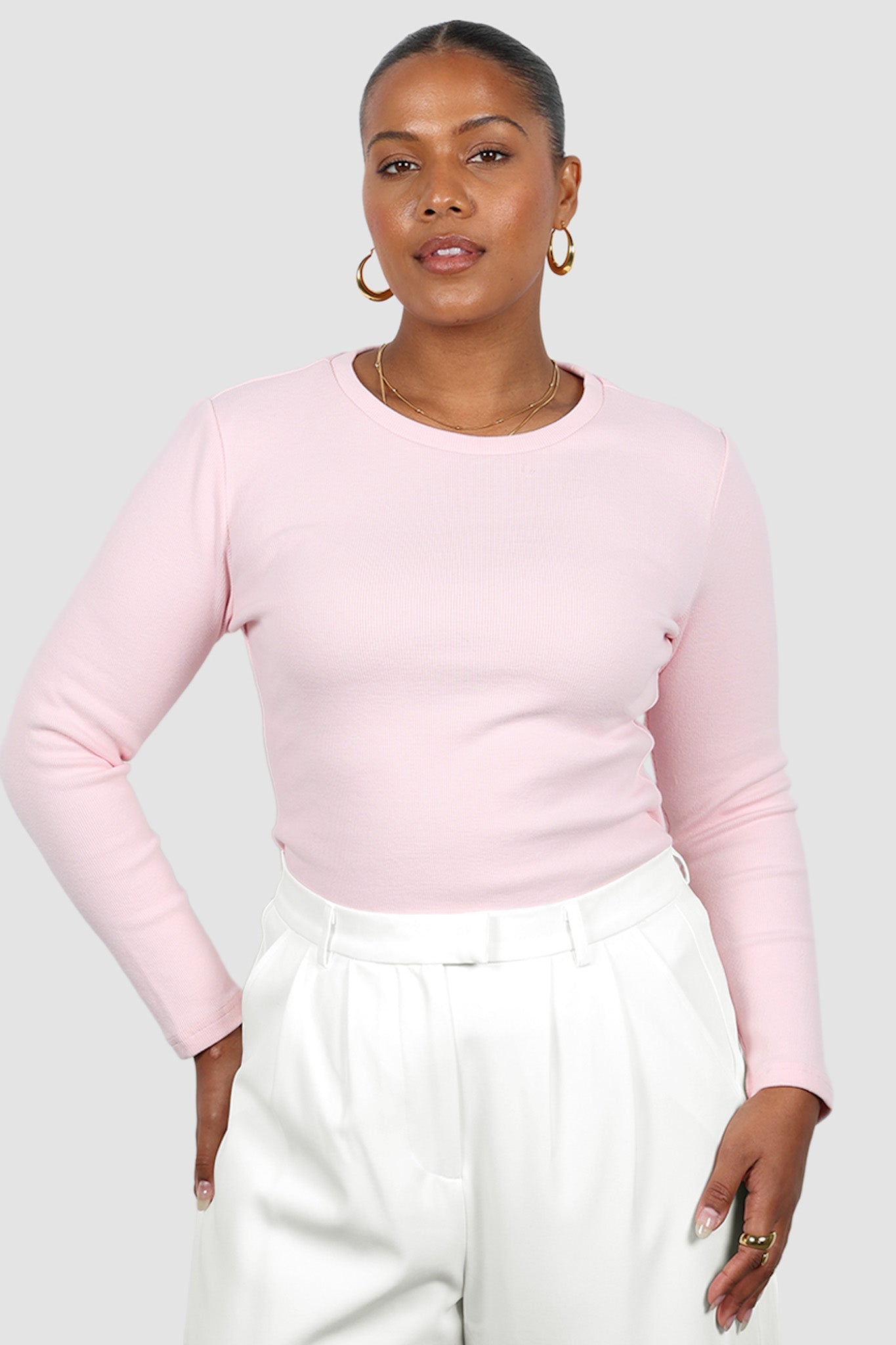 PORTLAND L/S RIB TEE PINK - Fayt The Label