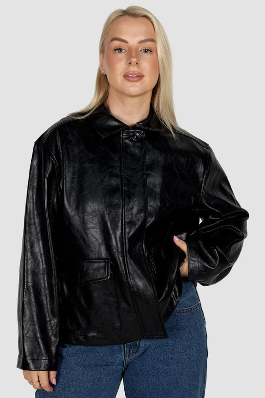 RAVEN PU LEATHER JACKET BLACK - Fayt The Label