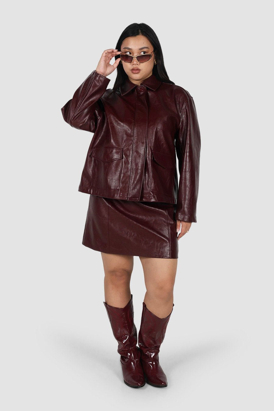 RAVEN PU LEATHER JACKET BURGUNDY - Fayt The Label