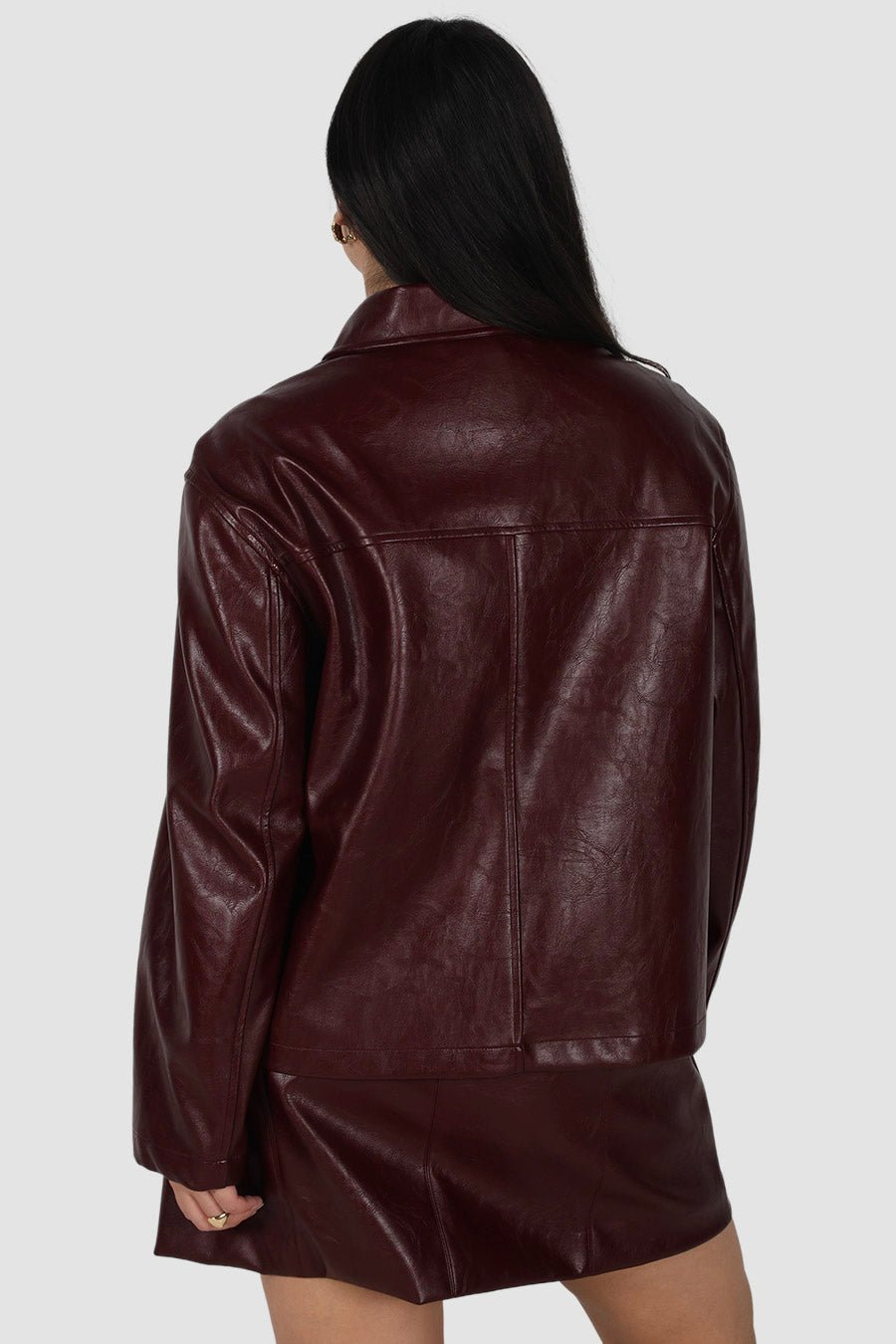 RAVEN PU LEATHER JACKET BURGUNDY - Fayt The Label