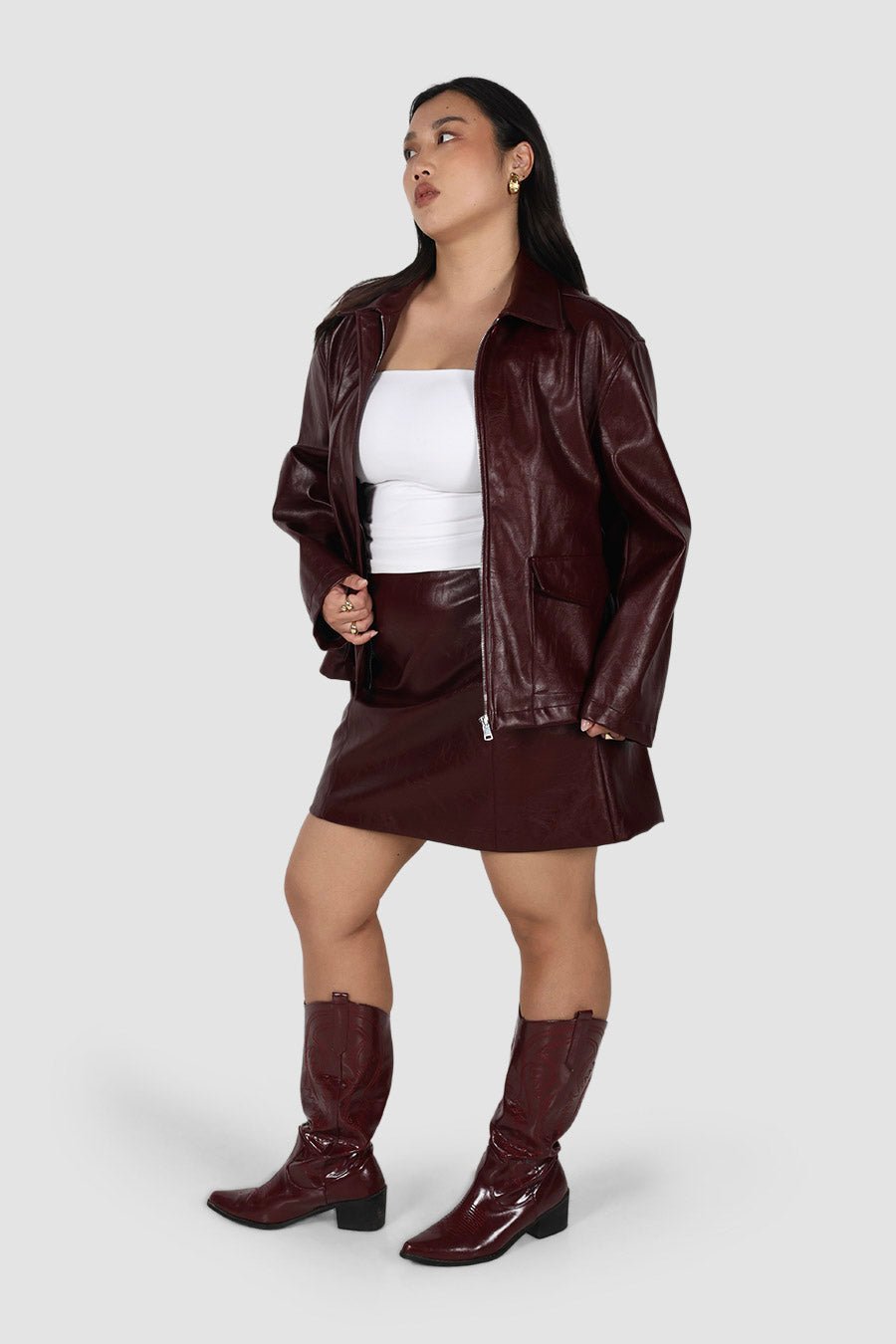 RAVEN PU LEATHER JACKET BURGUNDY - Fayt The Label
