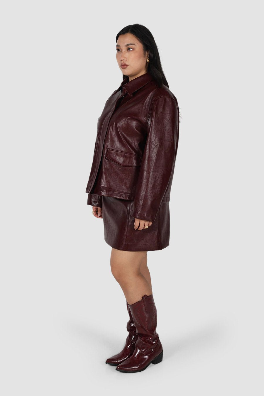 RAVEN PU LEATHER JACKET BURGUNDY - Fayt The Label