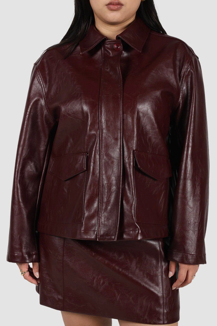 RAVEN PU LEATHER JACKET BURGUNDY - Fayt The Label