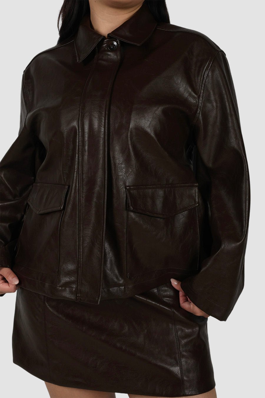 RAVEN PU LEATHER JACKET CHOCOLATE - Fayt The Label