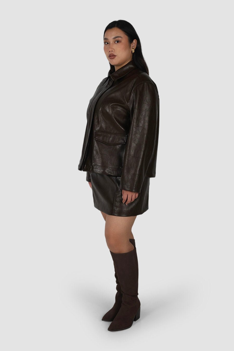 RAVEN PU LEATHER JACKET CHOCOLATE - Fayt The Label