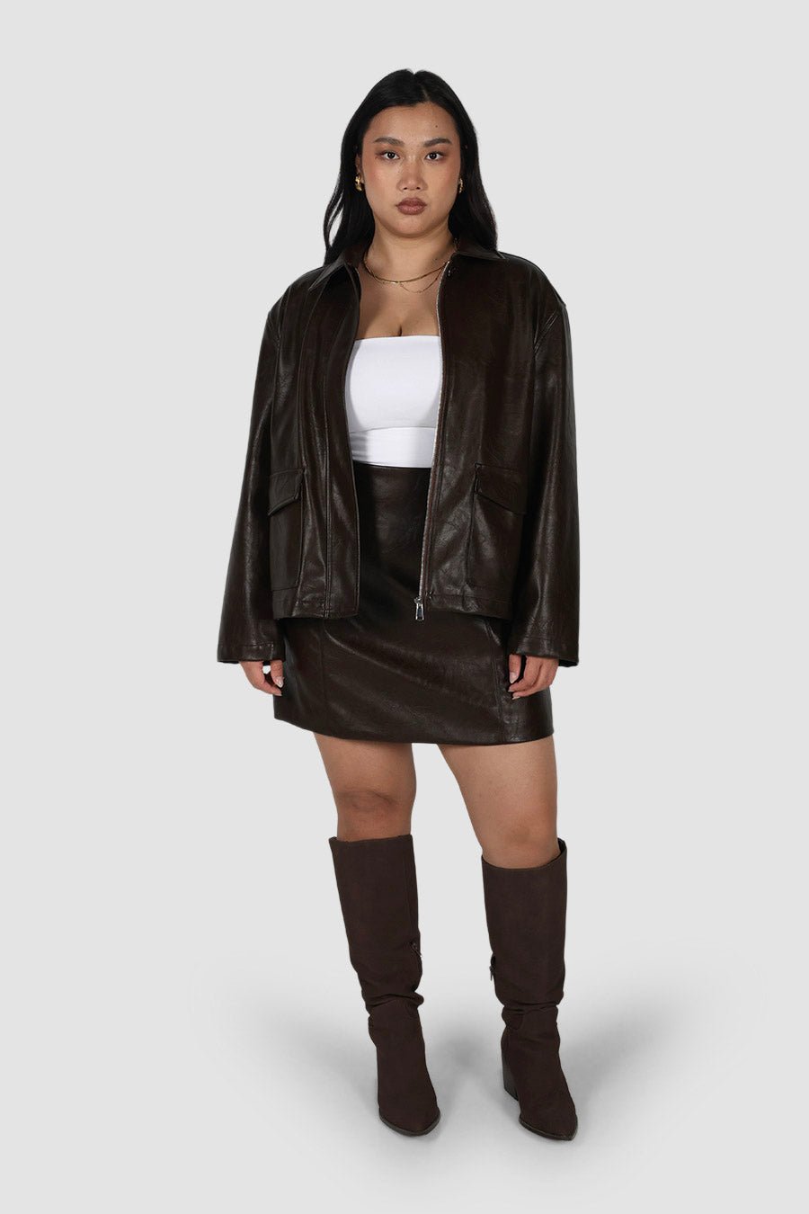 RAVEN PU LEATHER JACKET CHOCOLATE - Fayt The Label