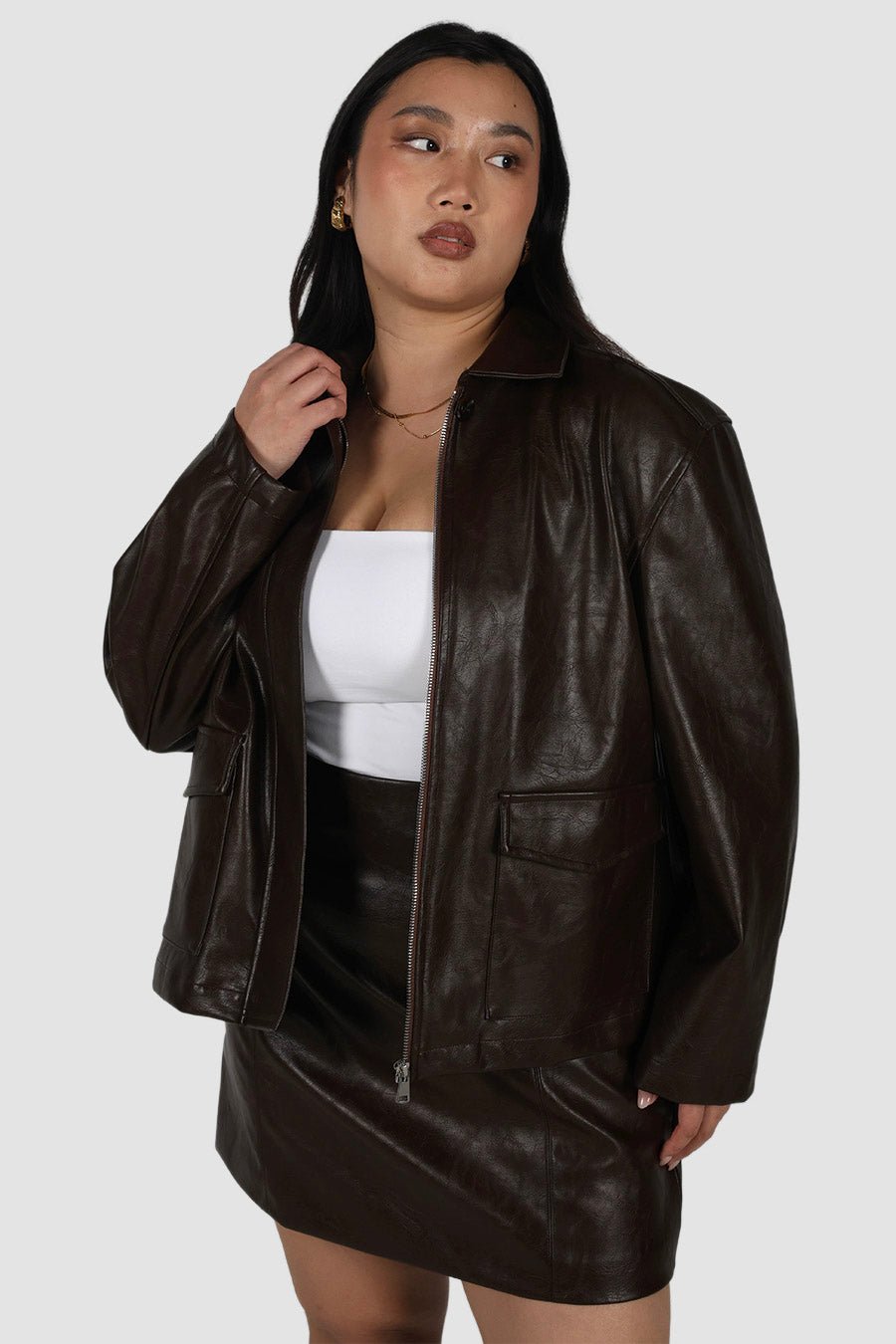 RAVEN PU LEATHER JACKET CHOCOLATE - Fayt The Label