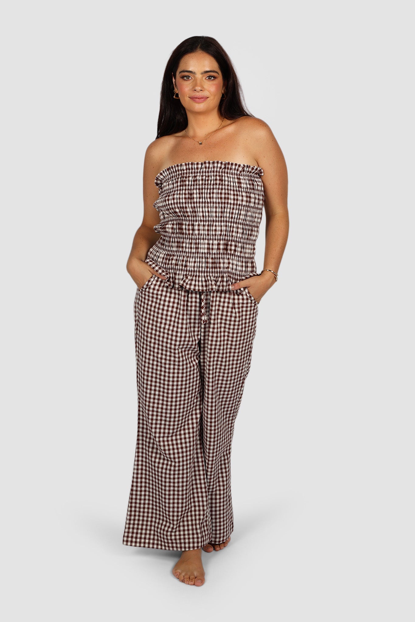 RAYA PANTS CHOC GINGHAM - Fayt The Label