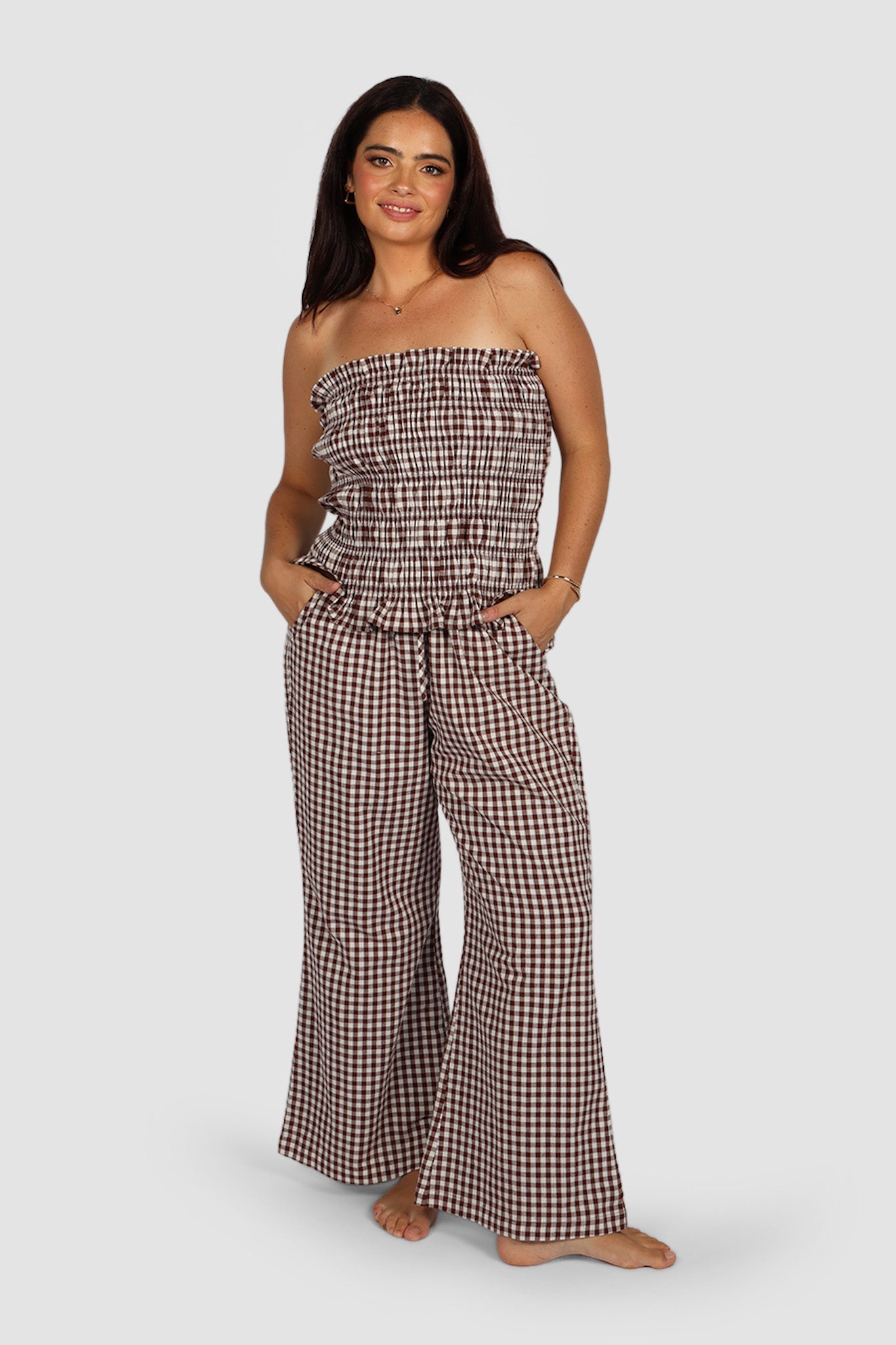 RAYA PANTS CHOC GINGHAM - Fayt The Label