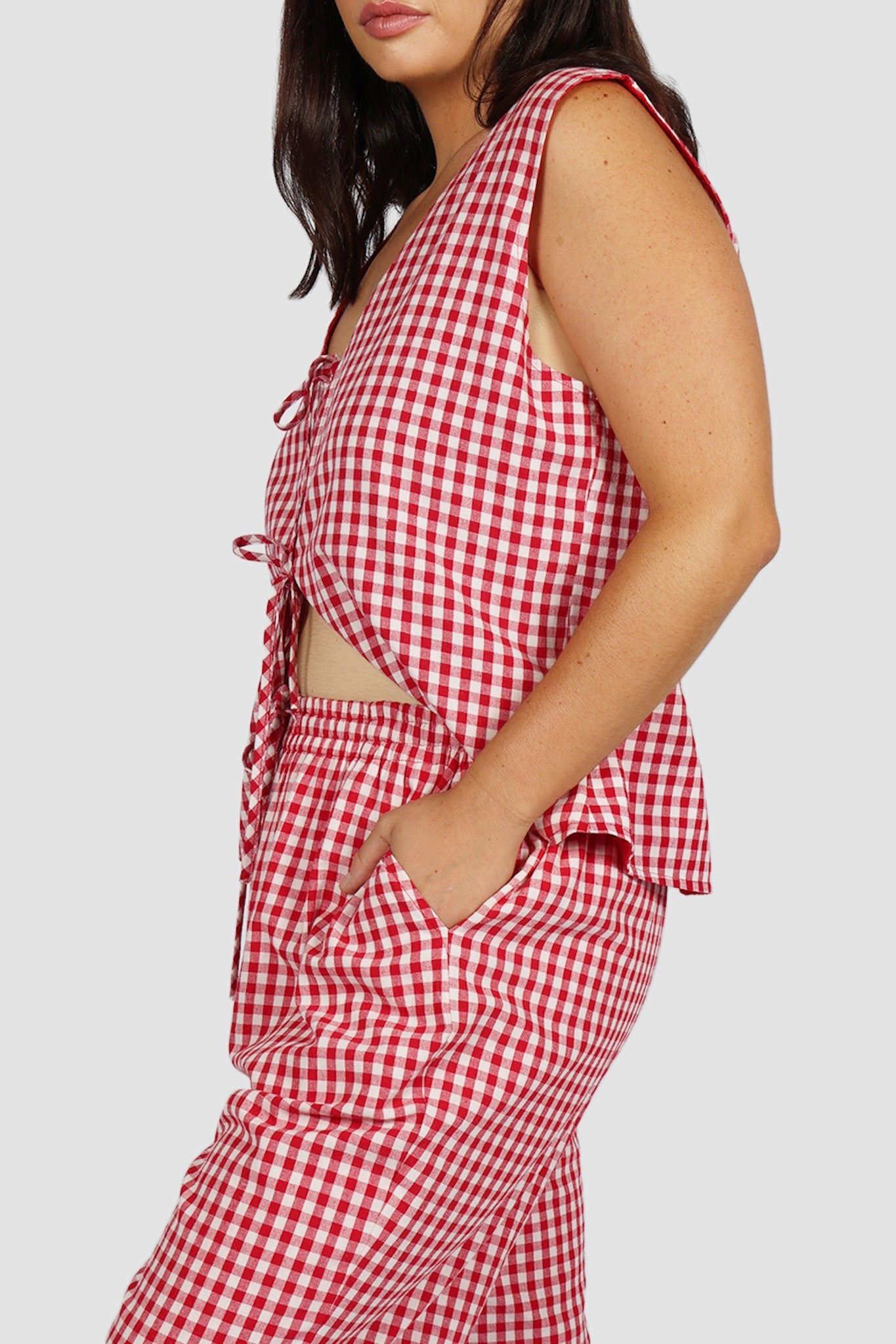 RAYA PANTS RED GINGHAM - Fayt The Label
