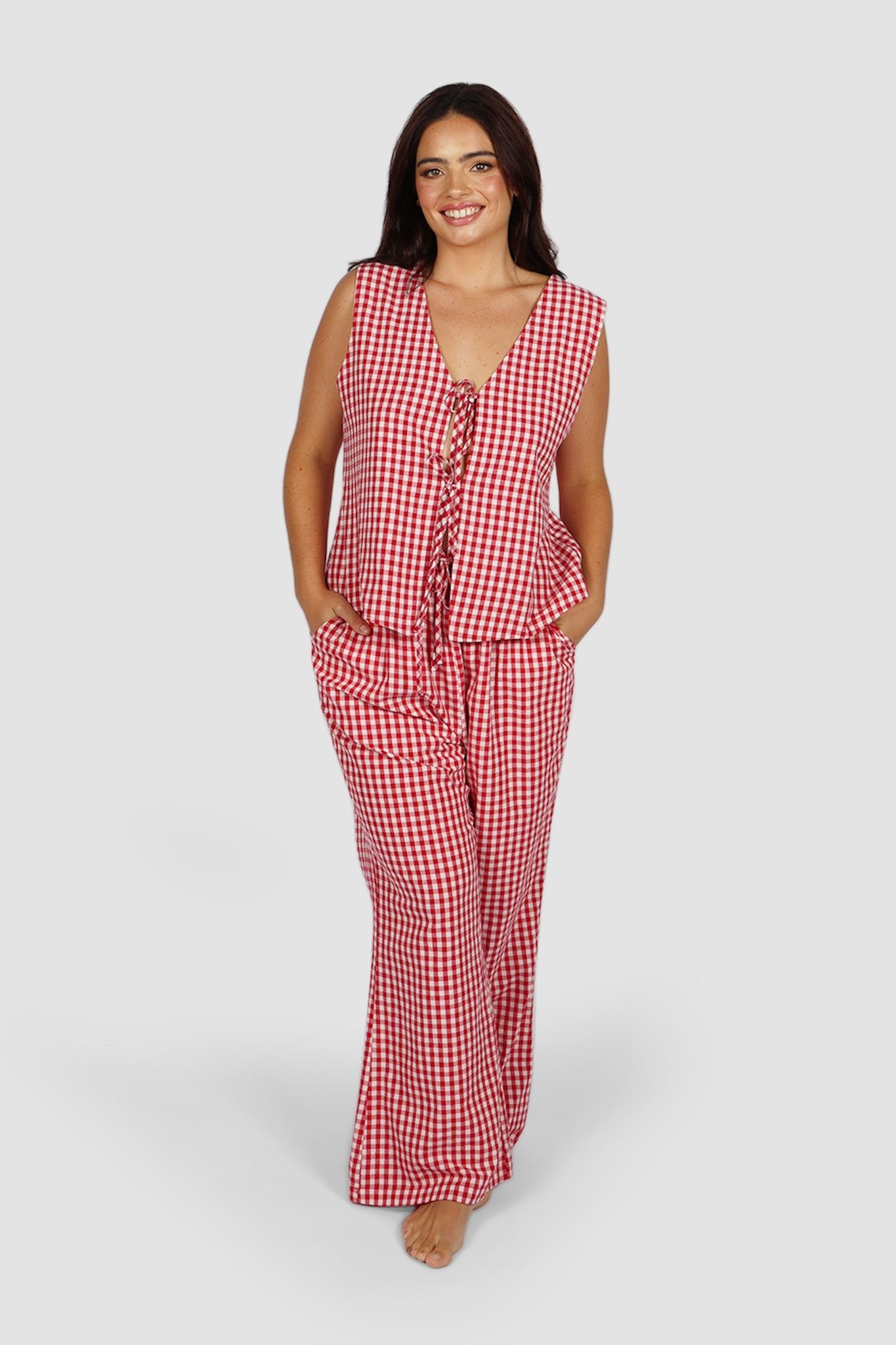 RAYA PANTS RED GINGHAM - Fayt The Label