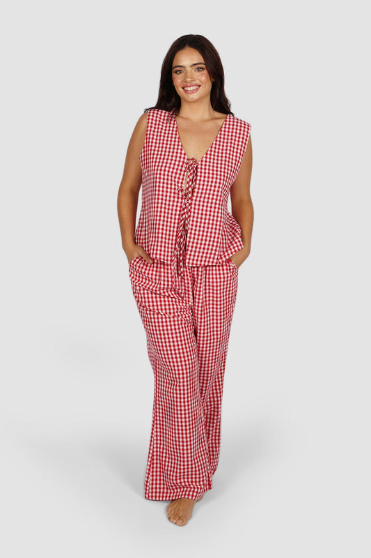 RAYA PANTS RED GINGHAM - Fayt The Label