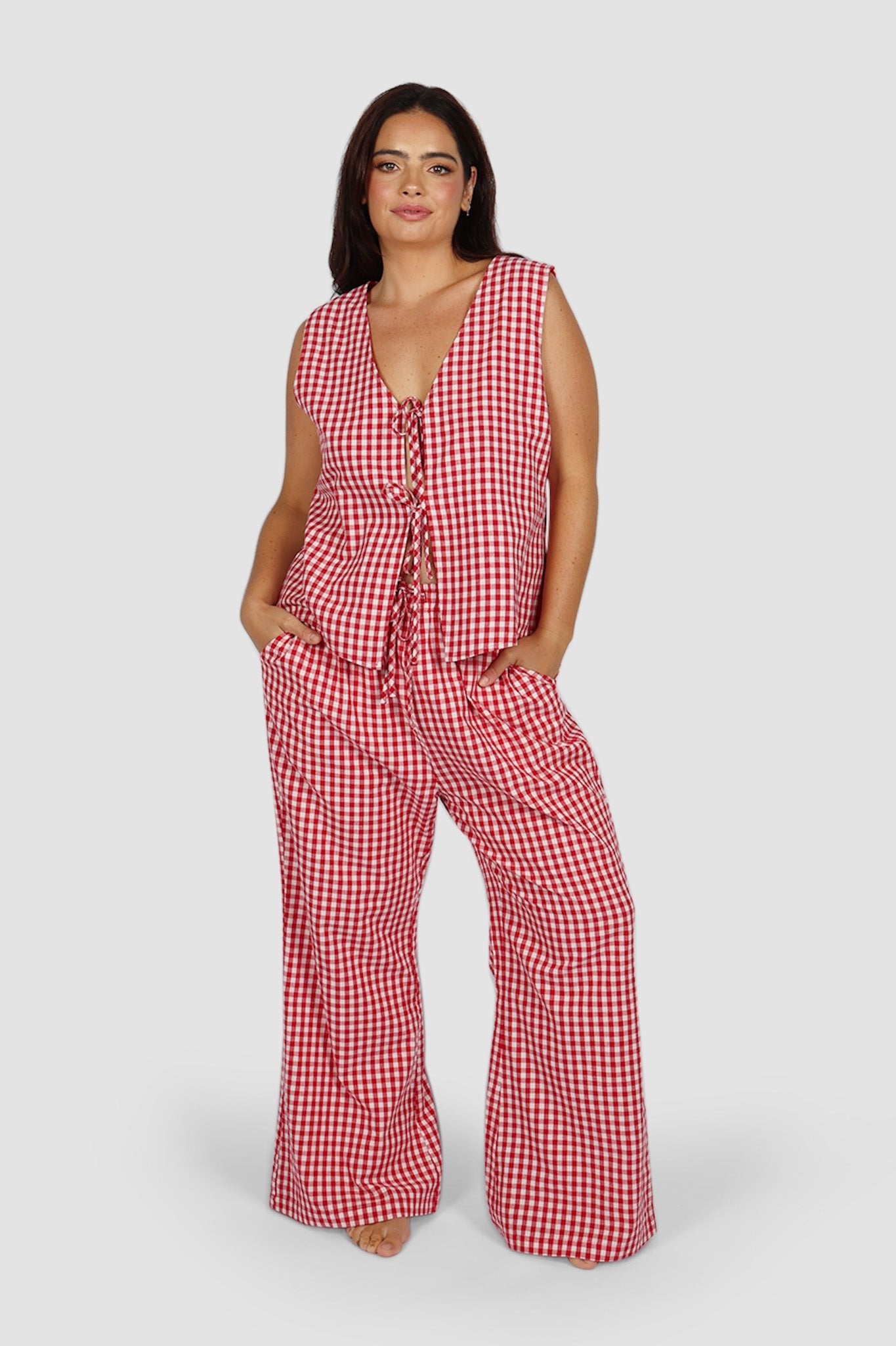 RAYA PANTS RED GINGHAM - Fayt The Label