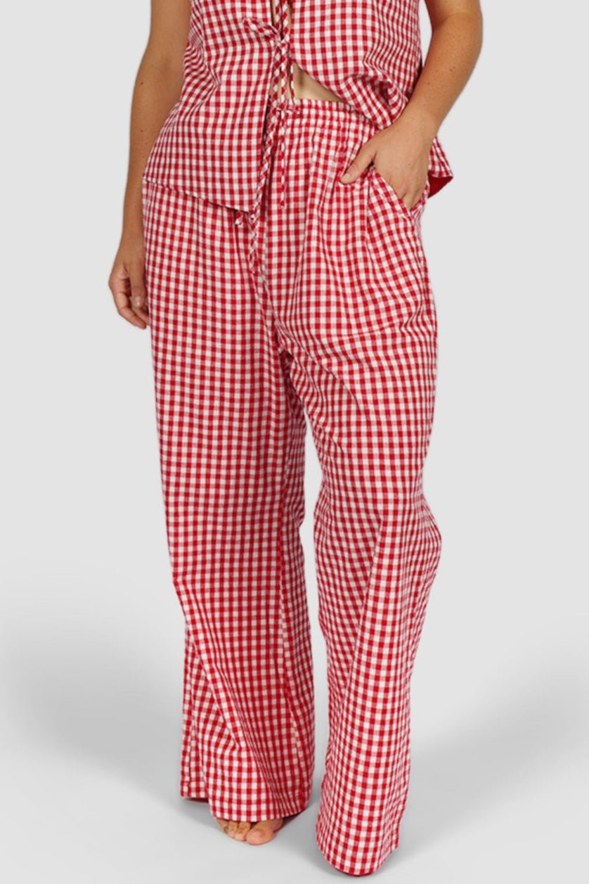 RAYA PANTS RED GINGHAM - Fayt The Label