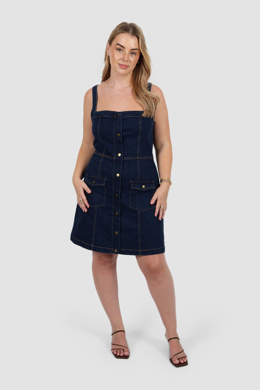 RAYLA DENIM DRESS MIDNIGHT - Fayt The Label