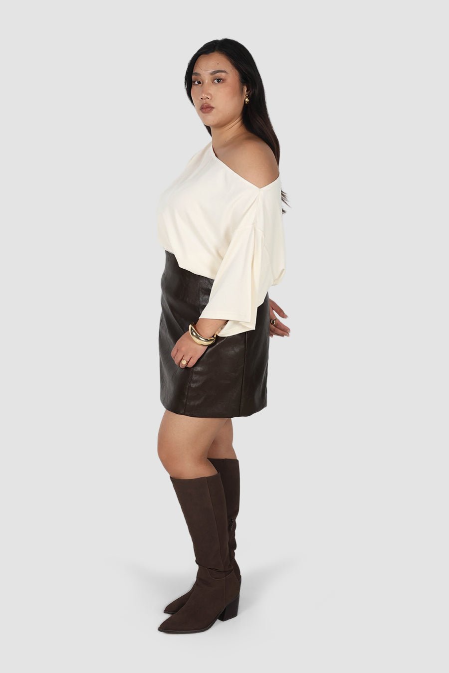 REVOLVER PU LEATHER SKIRT CHOCOLATE - Fayt The Label