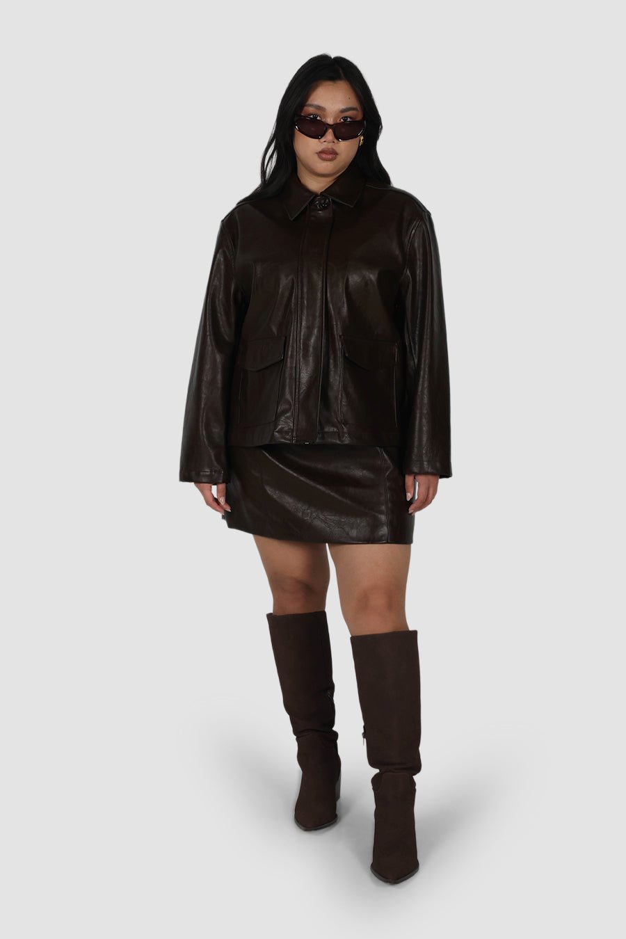 REVOLVER PU LEATHER SKIRT CHOCOLATE - Fayt The Label