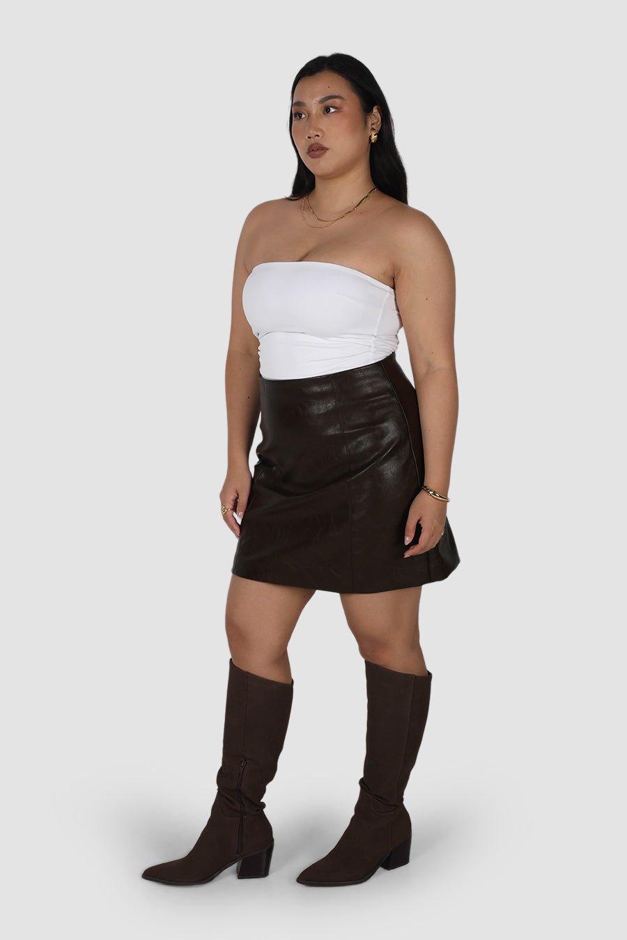 REVOLVER PU LEATHER SKIRT CHOCOLATE - Fayt The Label