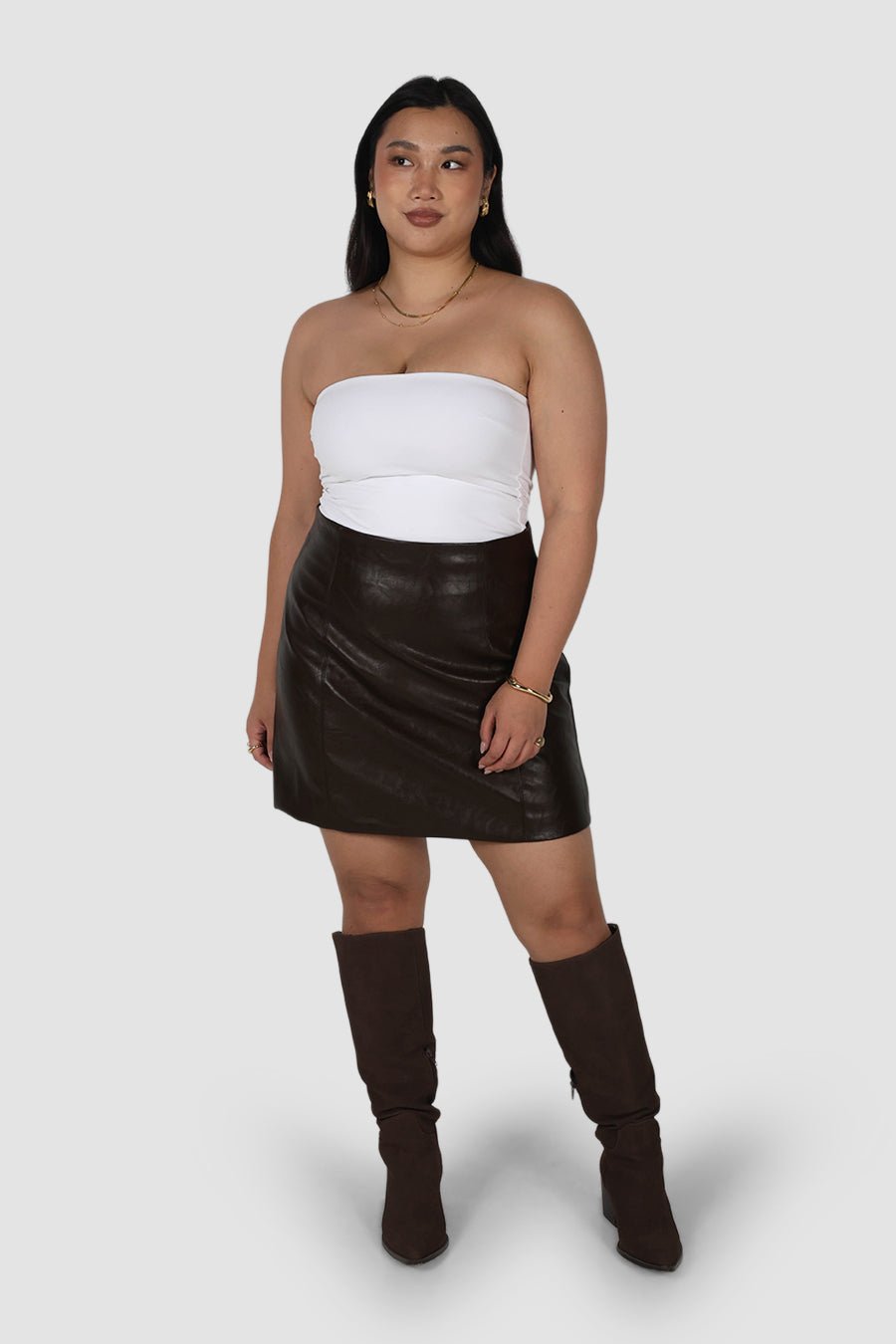 REVOLVER PU LEATHER SKIRT CHOCOLATE - Fayt The Label
