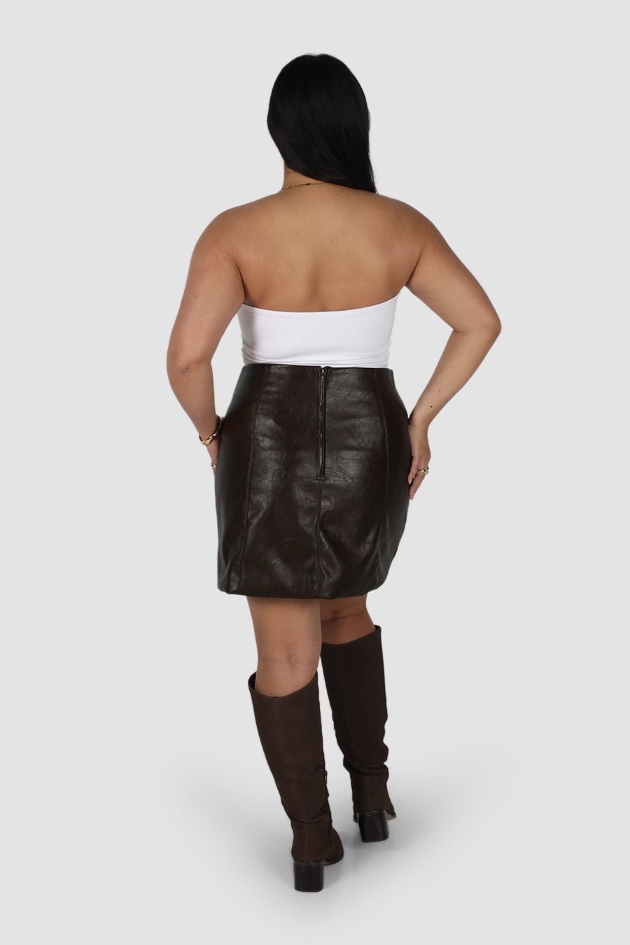 REVOLVER PU LEATHER SKIRT CHOCOLATE - Fayt The Label