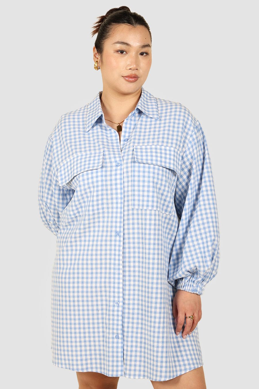 RORAN BUTTON DRESS BLUE GINGHAM - Fayt The Label