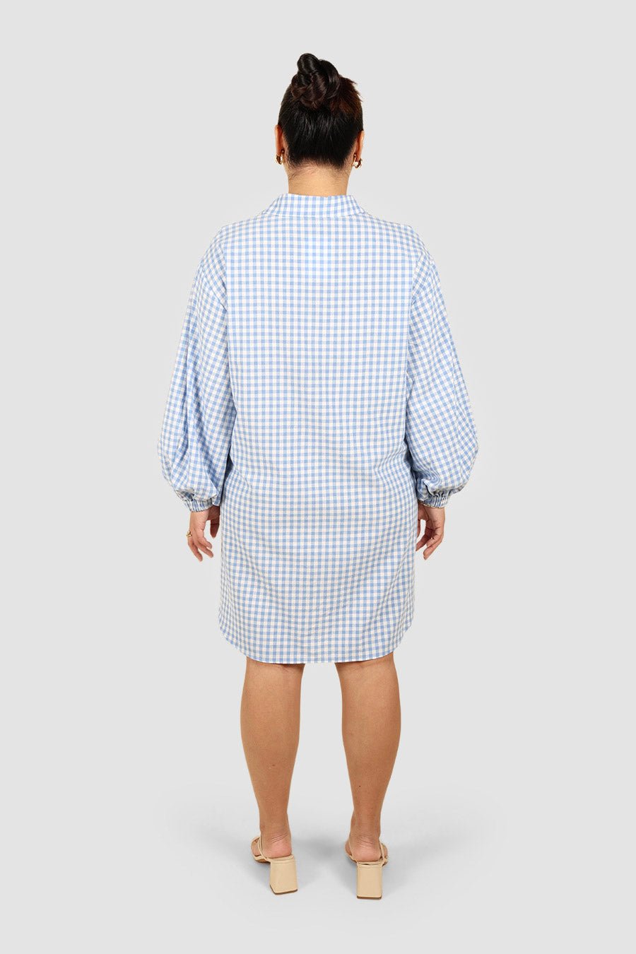 RORAN BUTTON DRESS BLUE GINGHAM - Fayt The Label