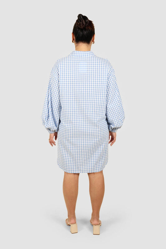 RORAN BUTTON DRESS BLUE GINGHAM - Fayt The Label