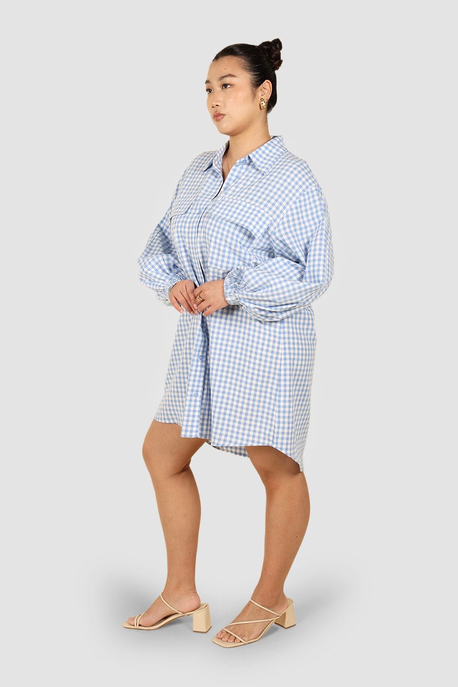 RORAN BUTTON DRESS BLUE GINGHAM - Fayt The Label