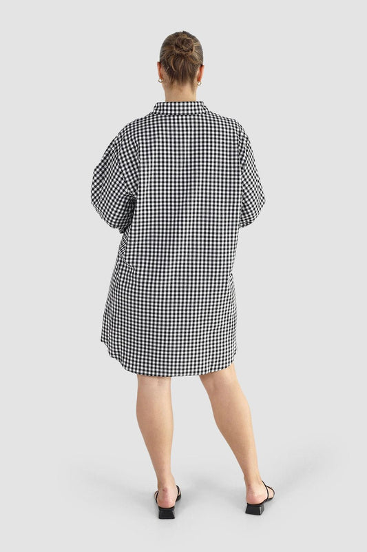 RORAN BUTTON DRESS B&W GINGHAM - Fayt The Label
