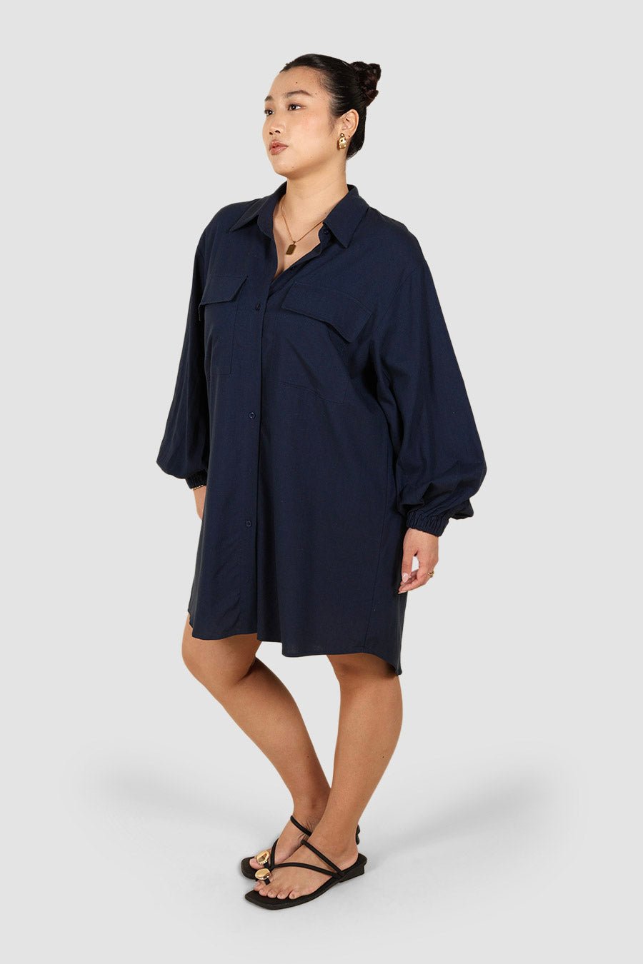 RORAN BUTTON DRESS NAVY - Fayt The Label