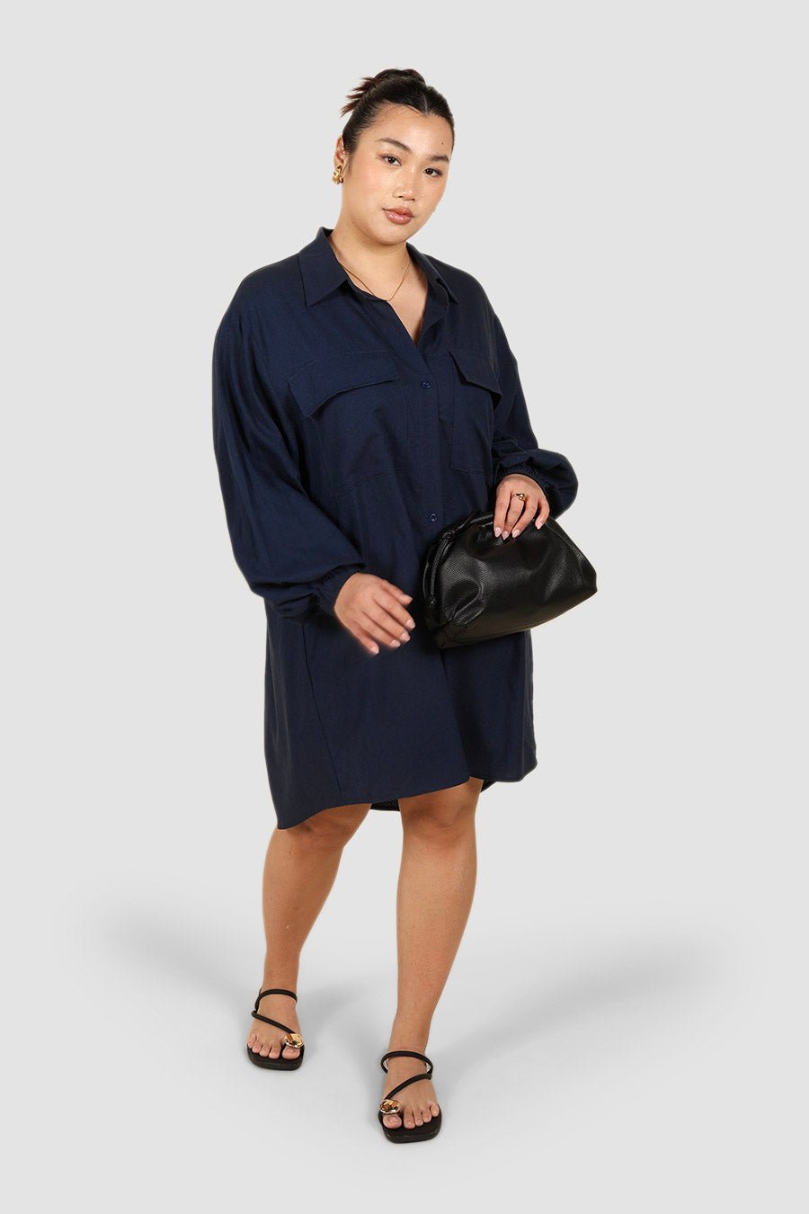 RORAN BUTTON DRESS NAVY - Fayt The Label