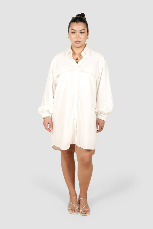 RORAN BUTTON DRESS WHITE - Fayt The Label