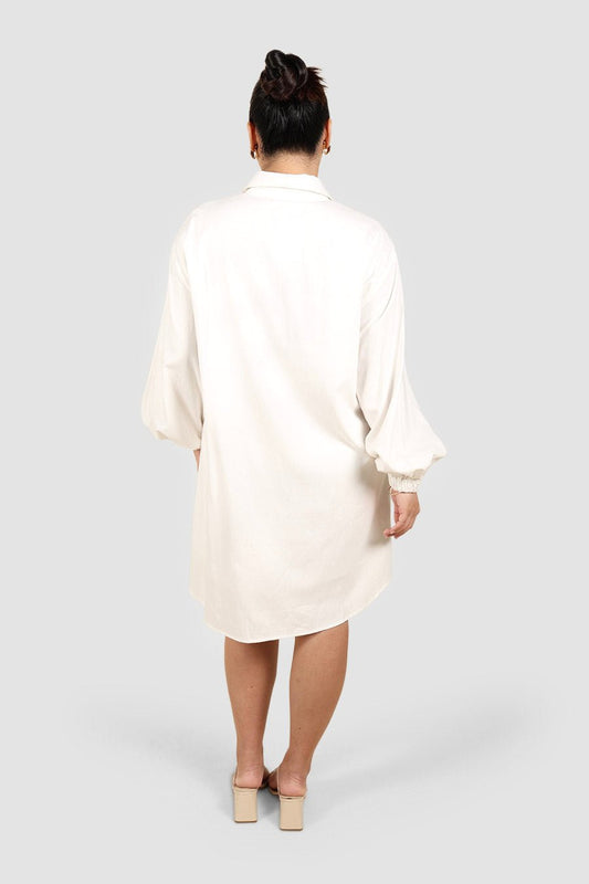 RORAN BUTTON DRESS WHITE - Fayt The Label