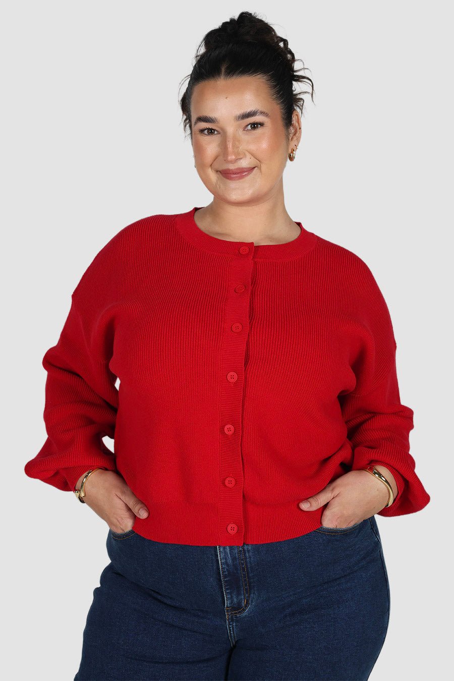 ROWIE BUTTON CARDIGAN RED - Fayt The Label