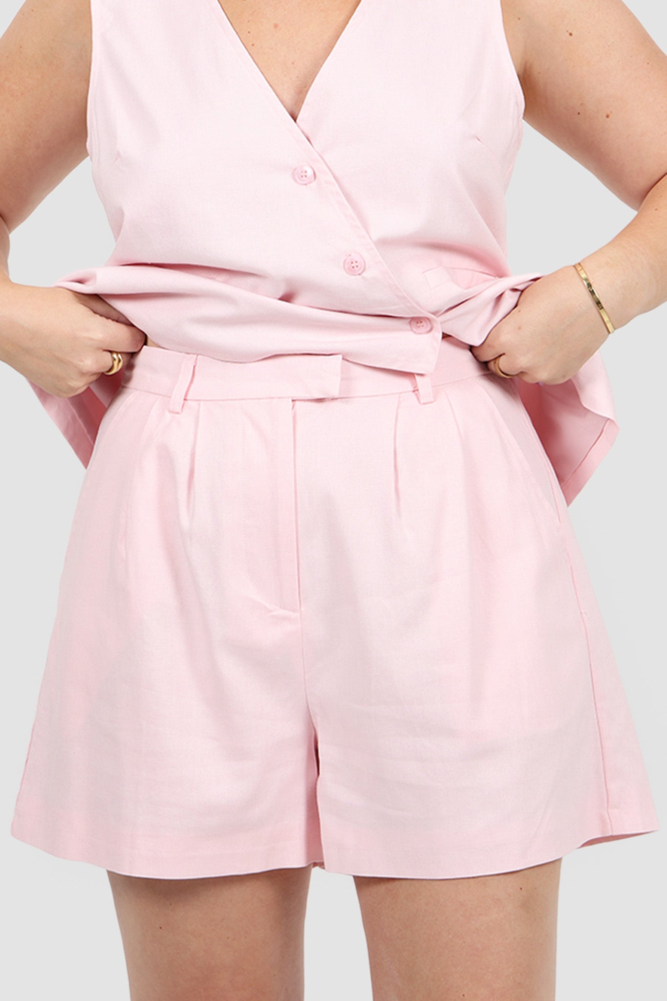 RUBEN LINEN BLEND SHORTS BALLERINA PINK - Fayt The Label