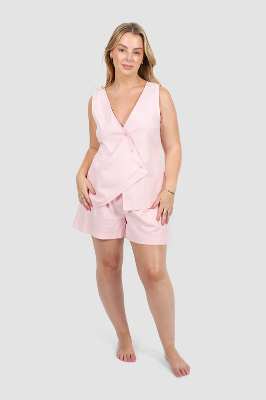 RUBEN LINEN BLEND SHORTS BALLERINA PINK - Fayt The Label