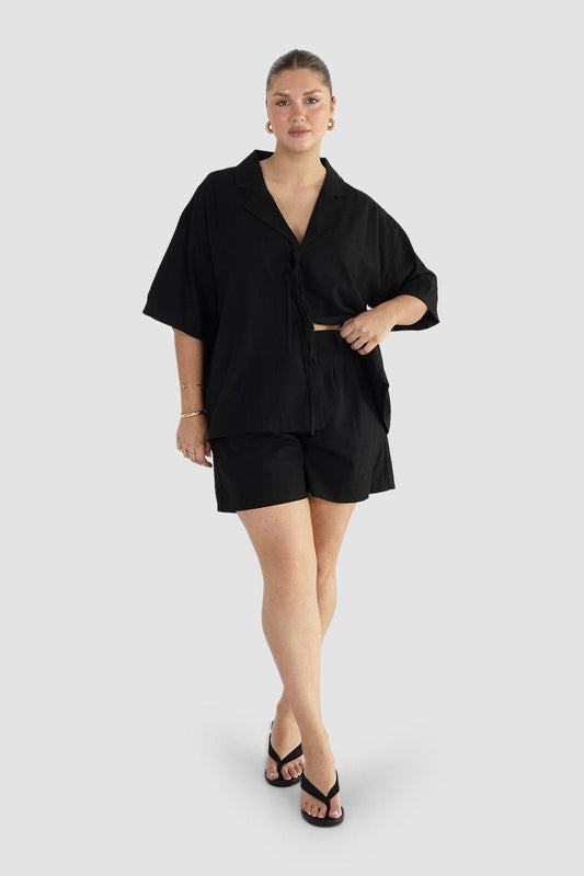 RUBEN LINEN BLEND SHORTS BLACK - Fayt The Label