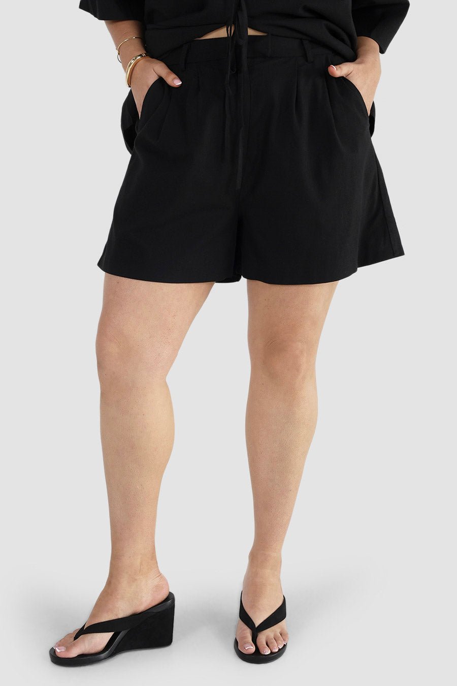 RUBEN LINEN BLEND SHORTS BLACK - Fayt The Label