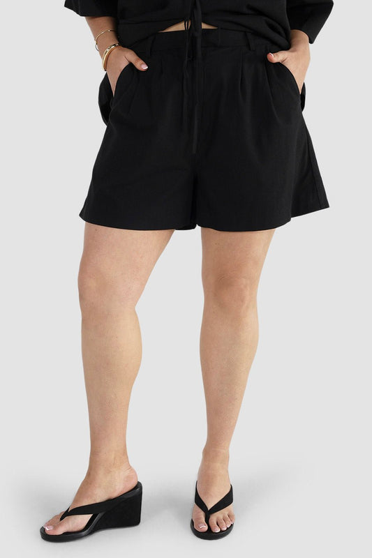 RUBEN LINEN BLEND SHORTS BLACK - Fayt The Label